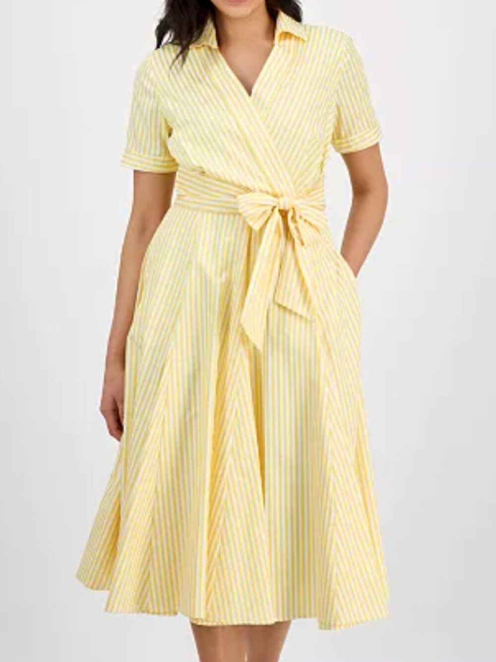 Tahari Women's Collared V-Neck Short-Sleeve Dress Yellow